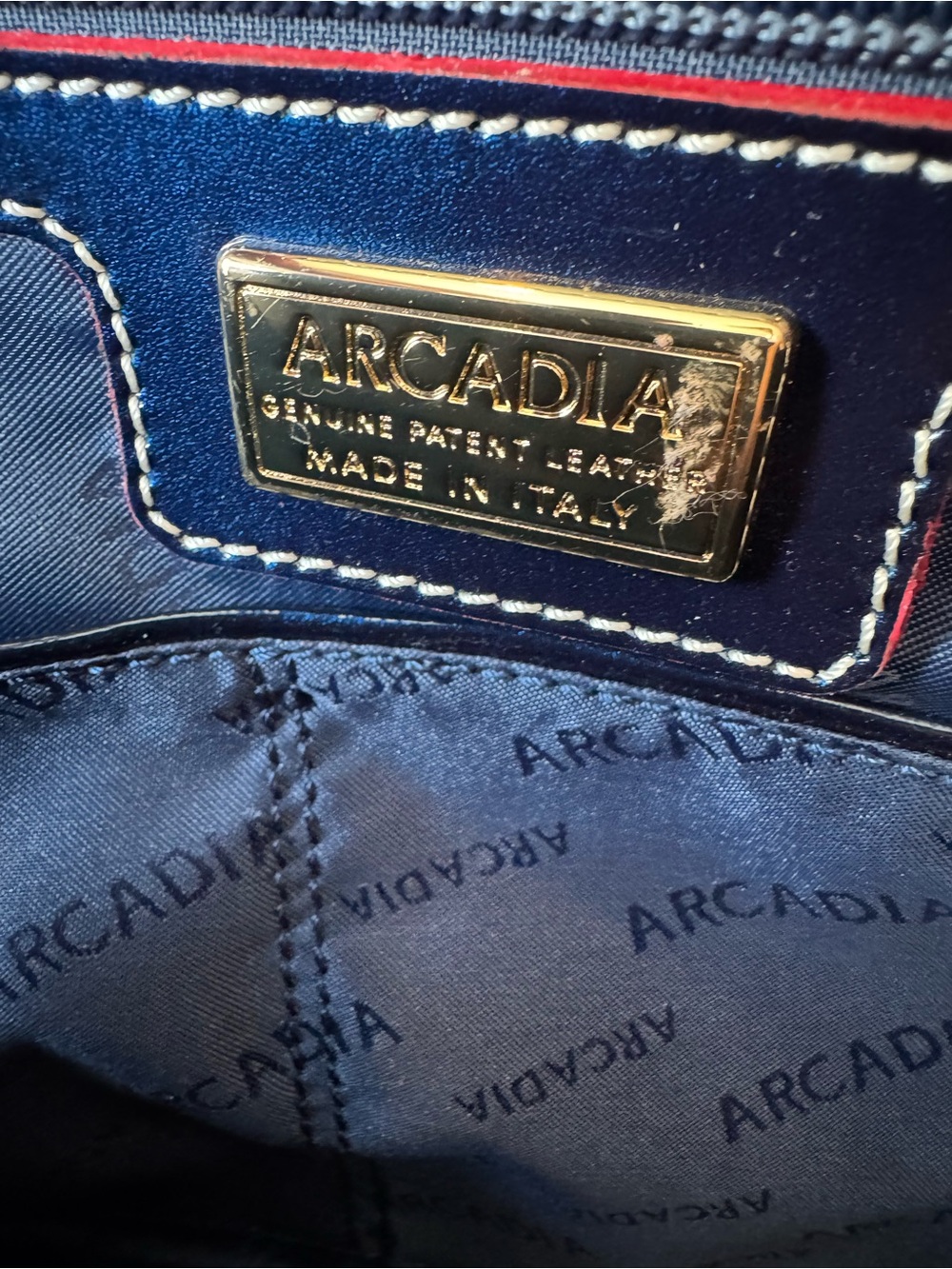 Arcadia Navy Patent Dome Satchel with Gold Hardware - Picture 9 of 13